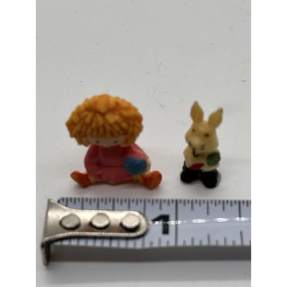 Vintage Miniature Girl & Bunny Figurines Dollhouse Fairy Garden Micro Figures